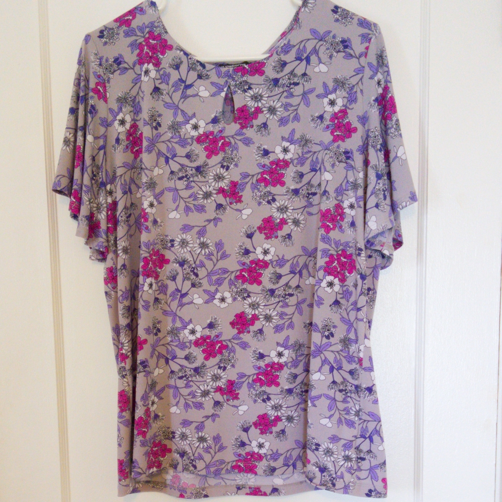 Liz Claiborne Purple Floral Relaxed Blouse